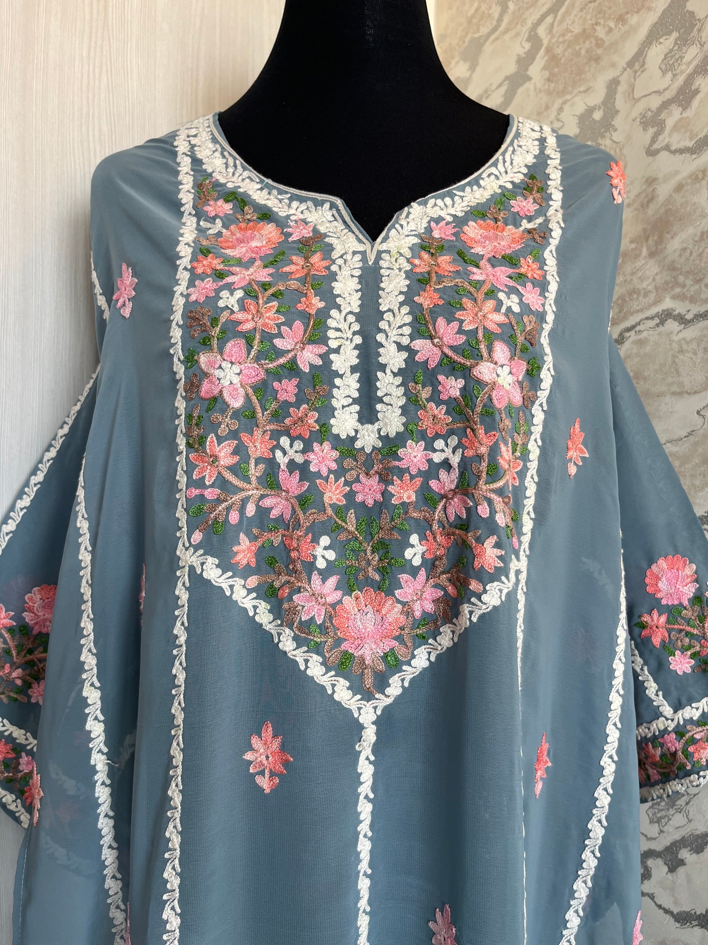 Bluish Grey Georgette All over Work Aari Embroidered Unstitched Kurta Material