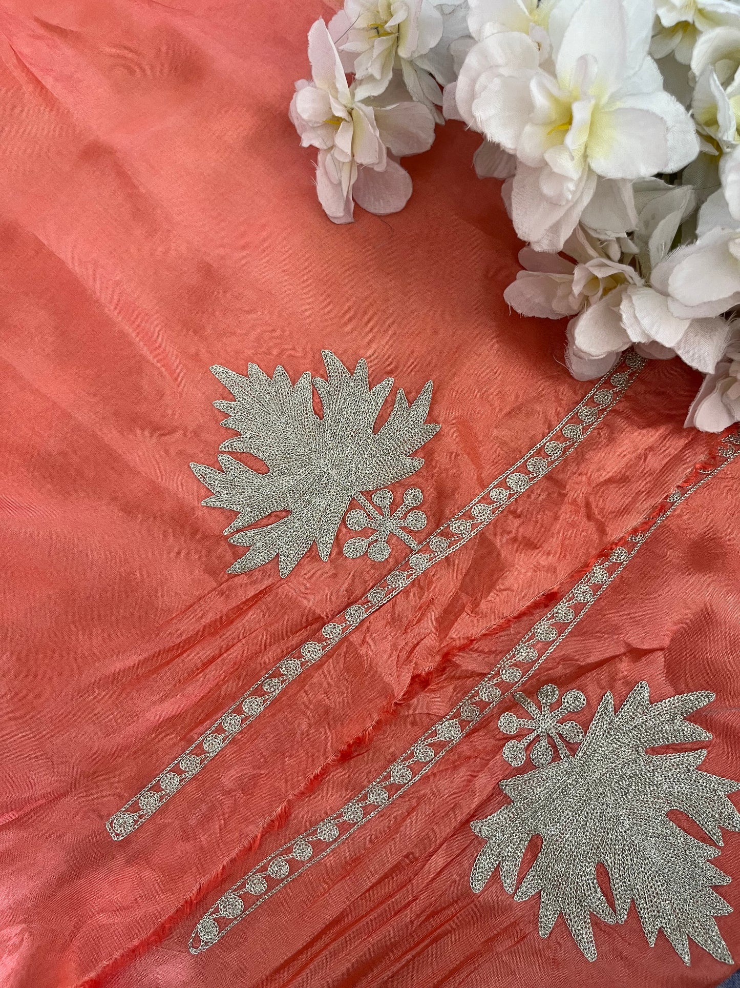 Sanam’ Peach Tilla Embroidered Suit material