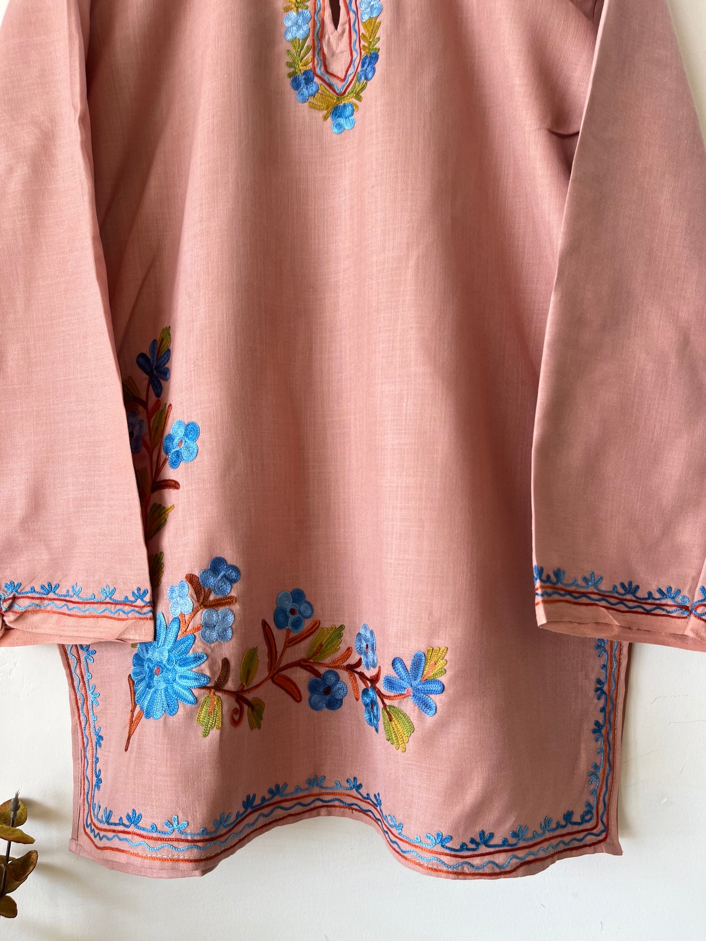 Soft Pink Cotton Aari Work Kurta