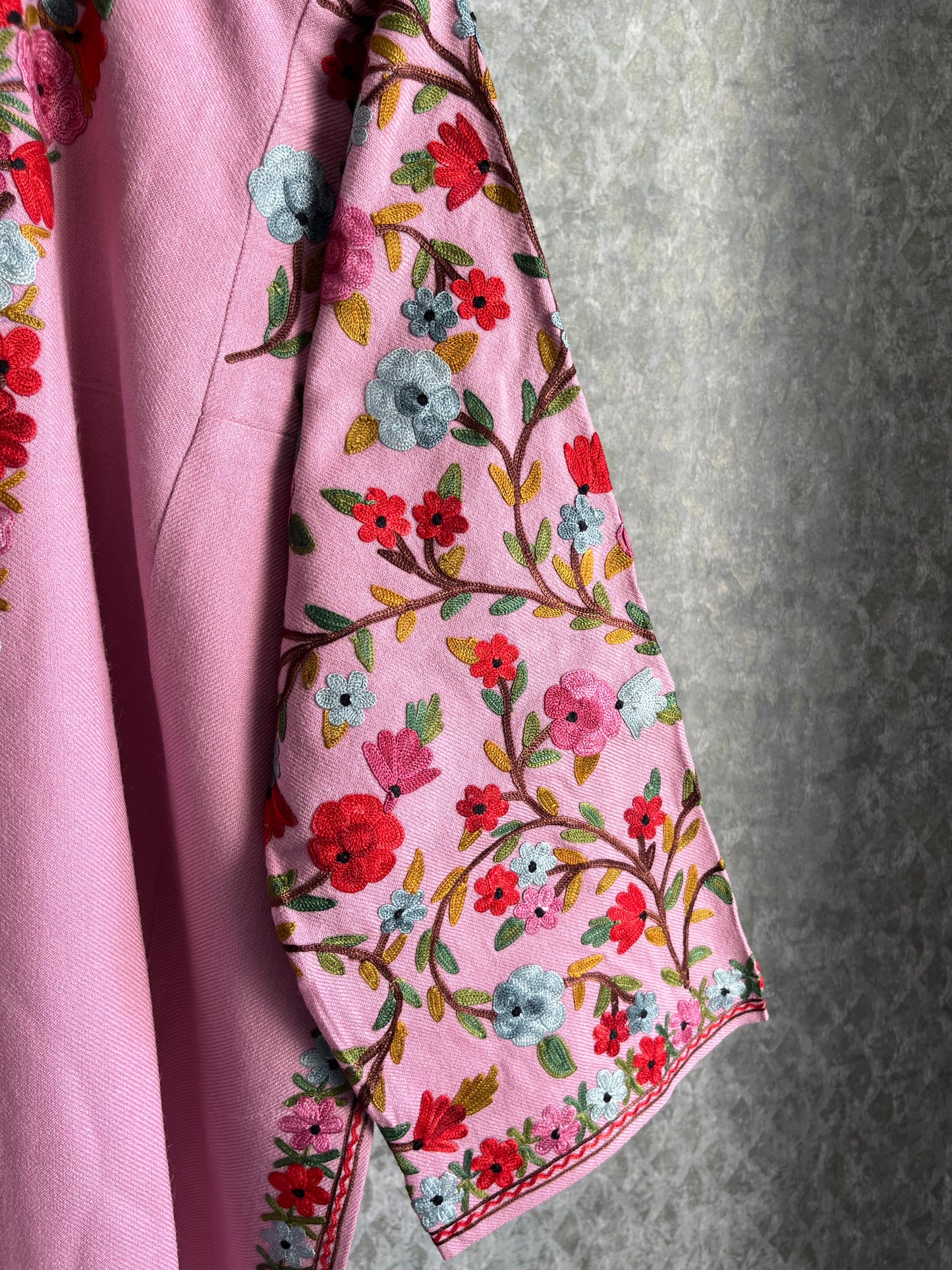 Pink Aari Embroidered Wool Pheran