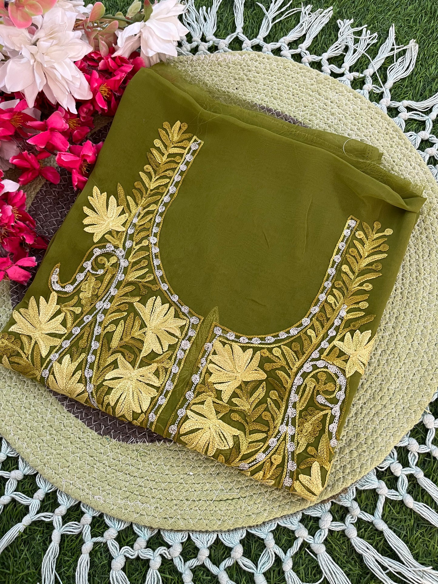 Heena Green Georgette Kashmiri Kurta Material
