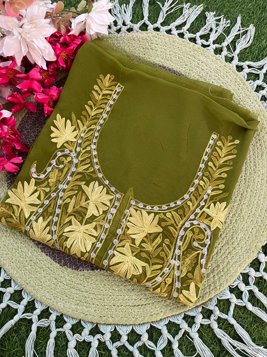 Heena Green Georgette Kashmiri Kurta Material