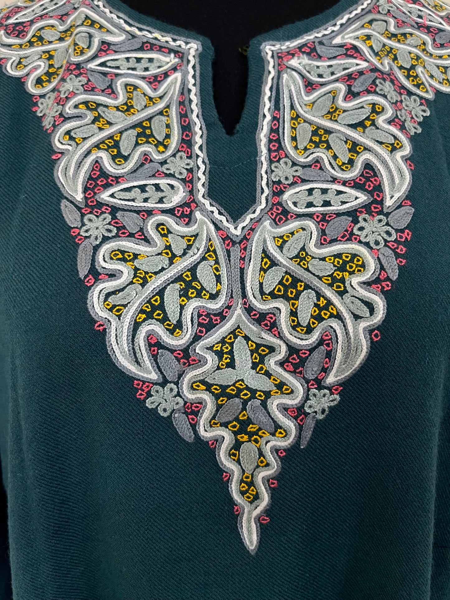English Blue Aari and Sozni Hand Embroidered Pure Wool Pheran