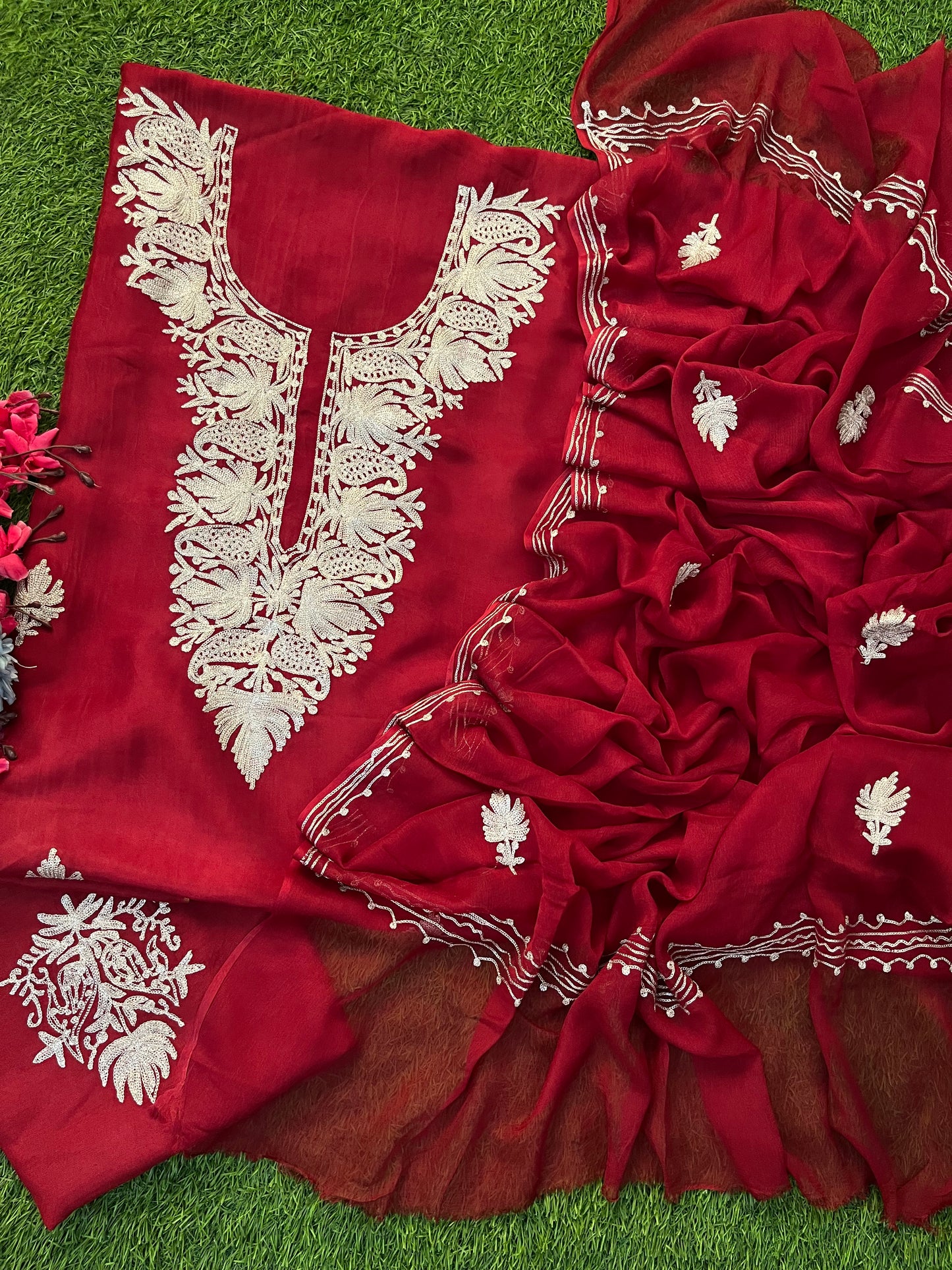 Maroon Silk Tilla Kashmiri Suit