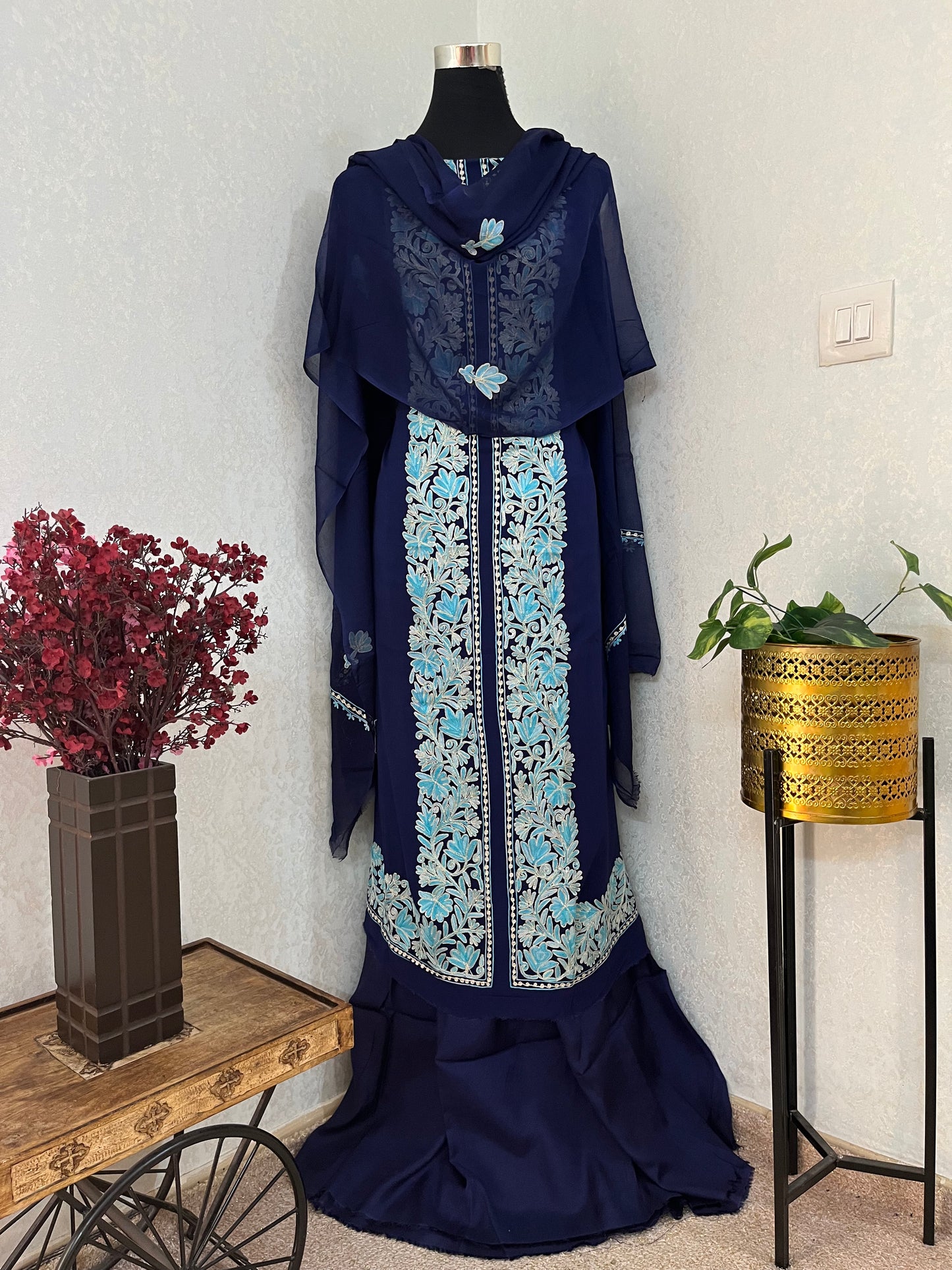 Blue Pure Georgette Achkan Kashmiri Suit