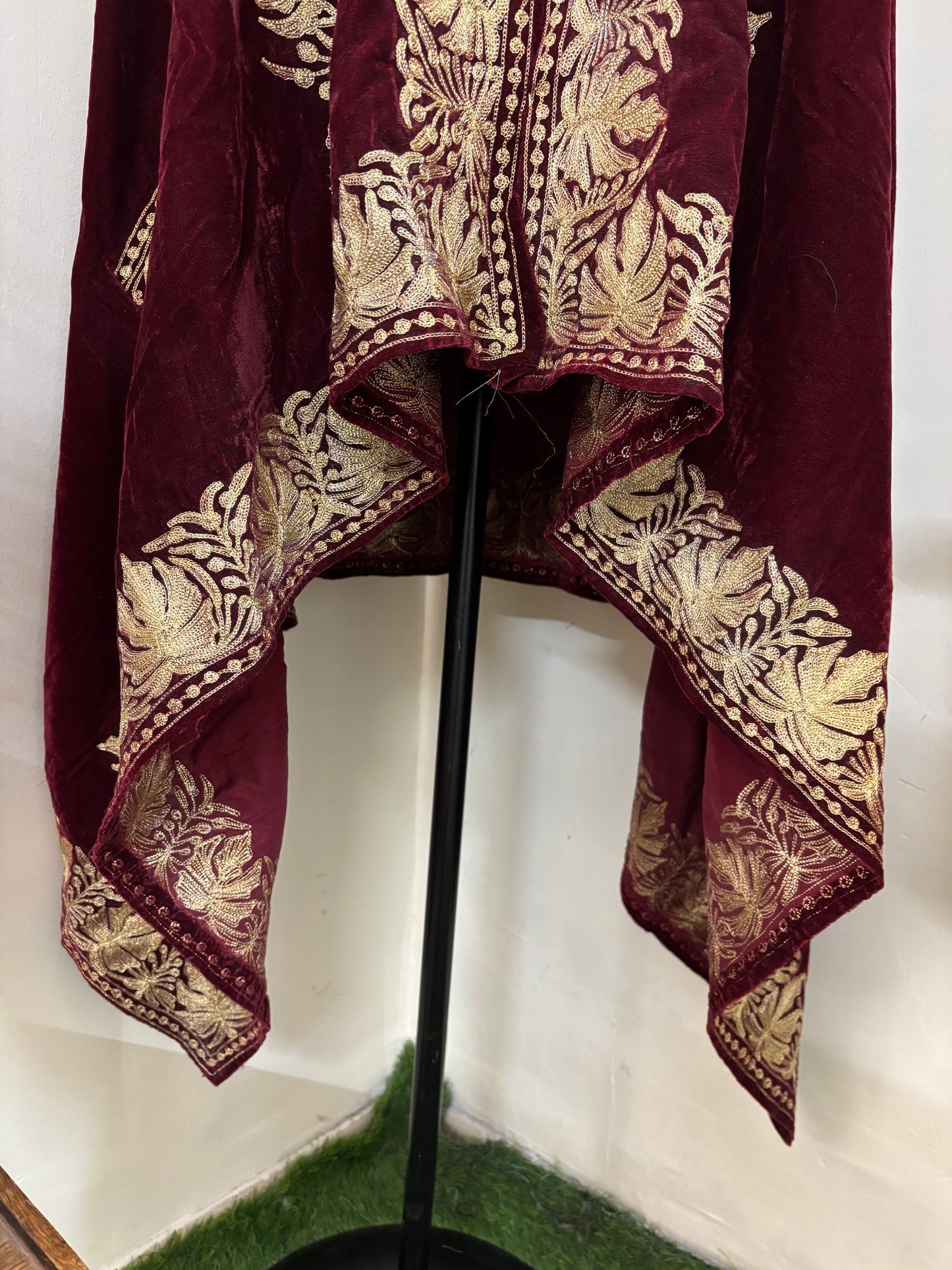 Maroon Aari Embroidered Velvet Cape