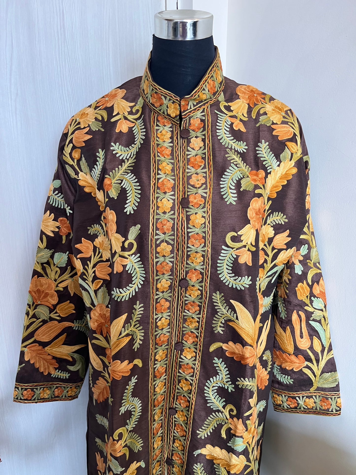 Chocolate Brown Aari  Embroidered Silk Jacket