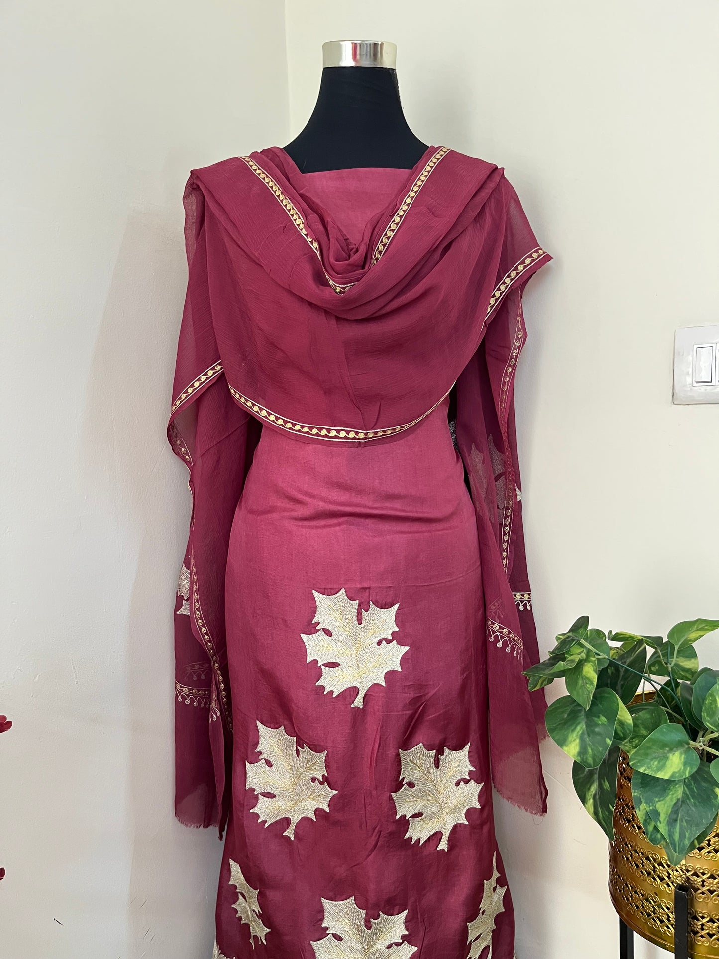 Red Sanam’ Tilla Embroidered Suit material