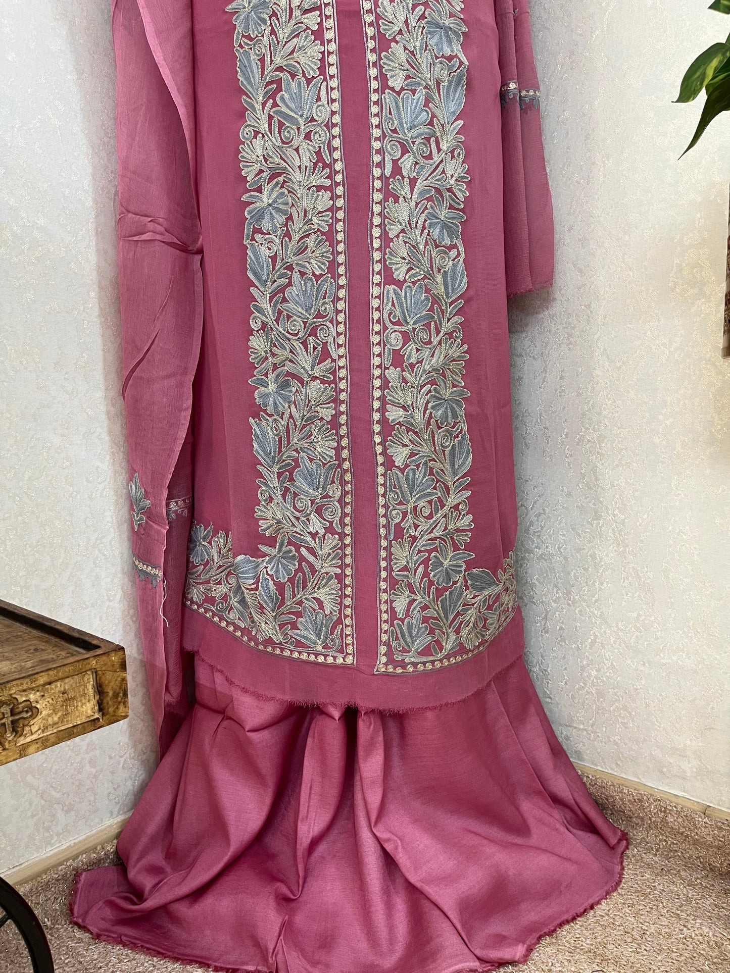 Soft Pink Pure Georgette Achkan Kashmiri Suit