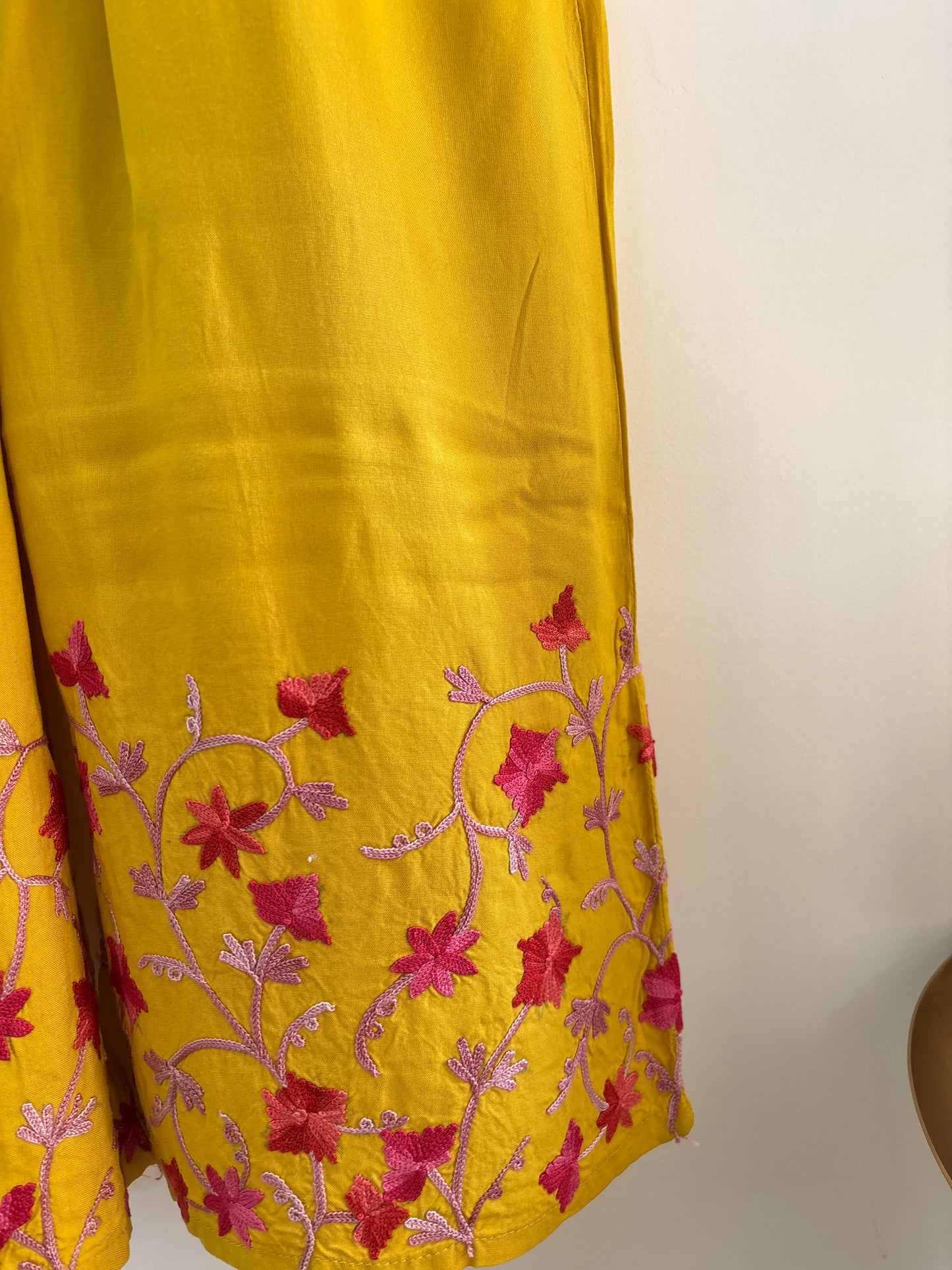Women Mustard Yellow Aari Embroidered Palazzos
