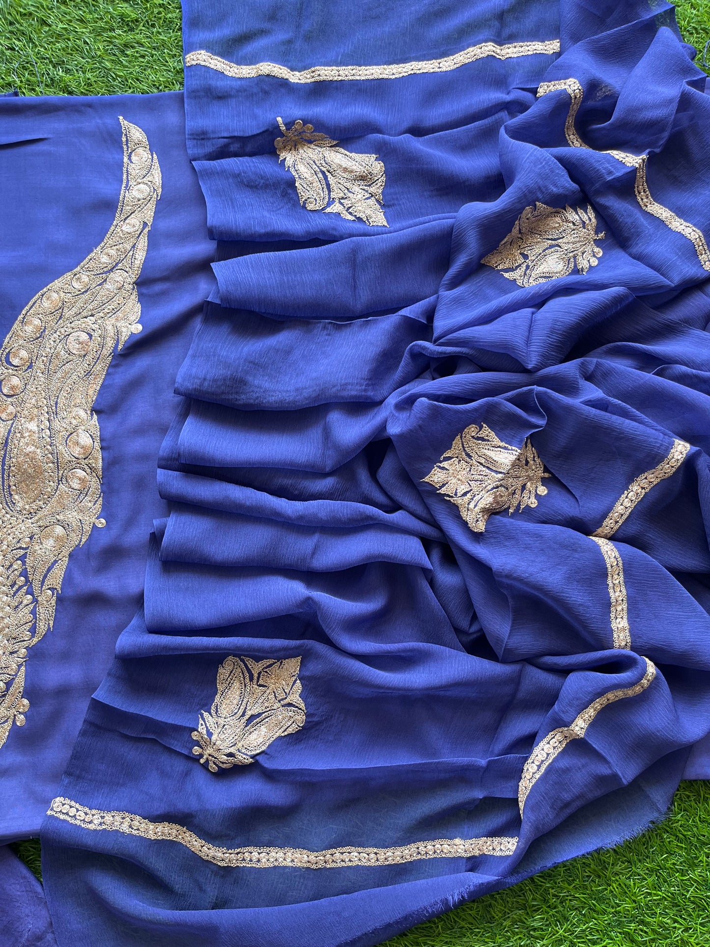 ‘Kalaa’ Blue Muslin Silk Tilla Embroidered Suit material