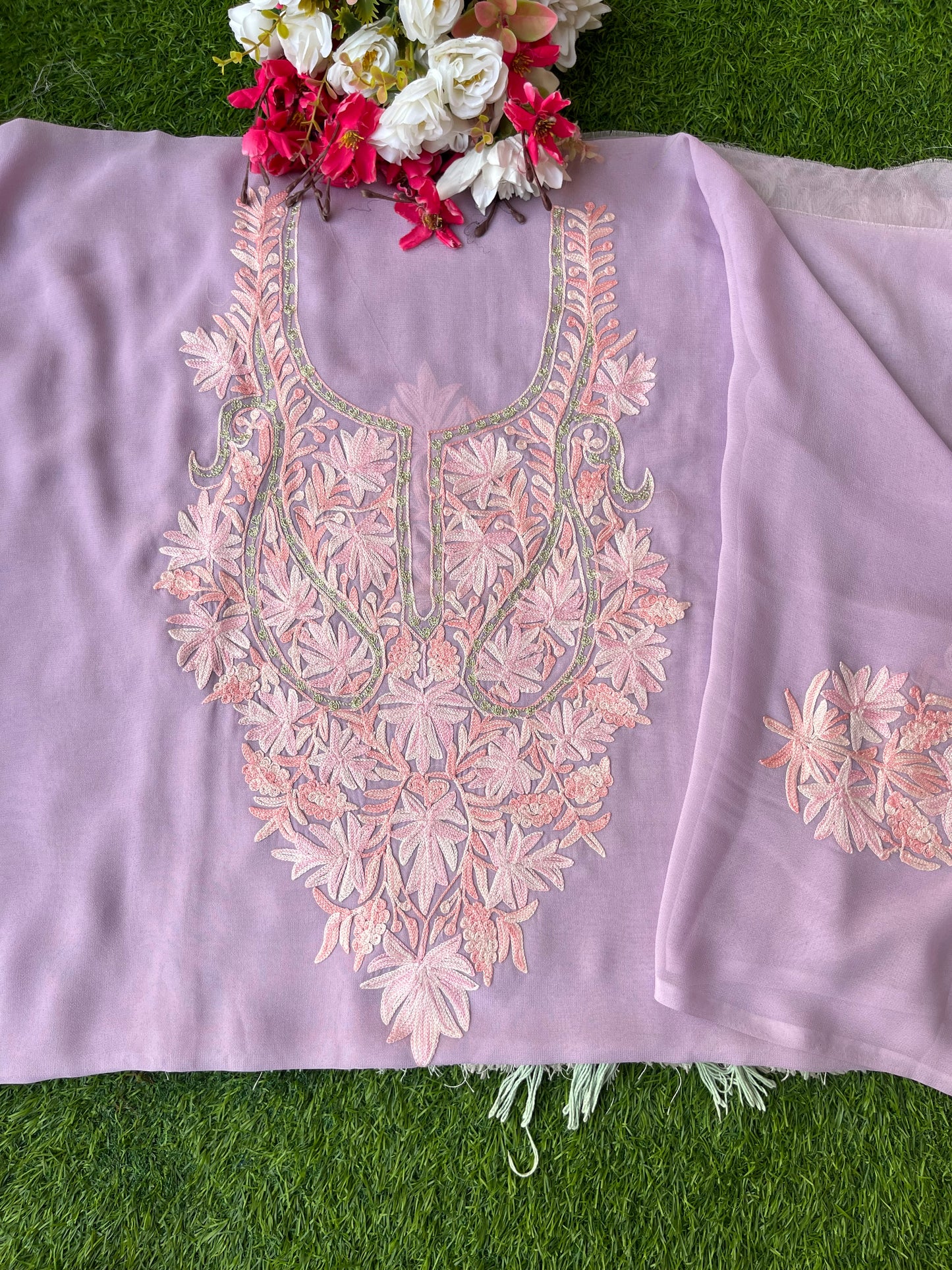 Lilac Georgette Kashmiri Kurta Material
