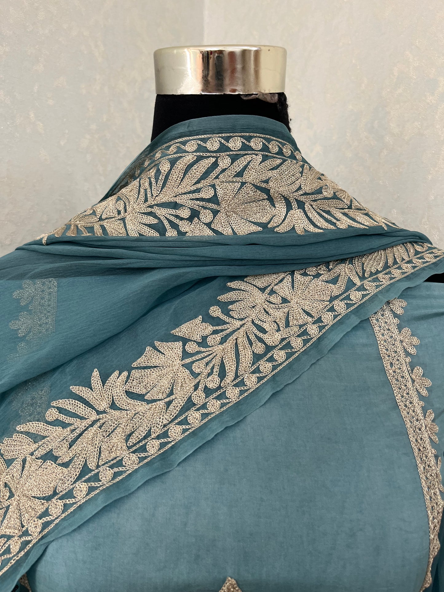 Powder Blue Sanam’ Tilla Kashmiri Silk Suit