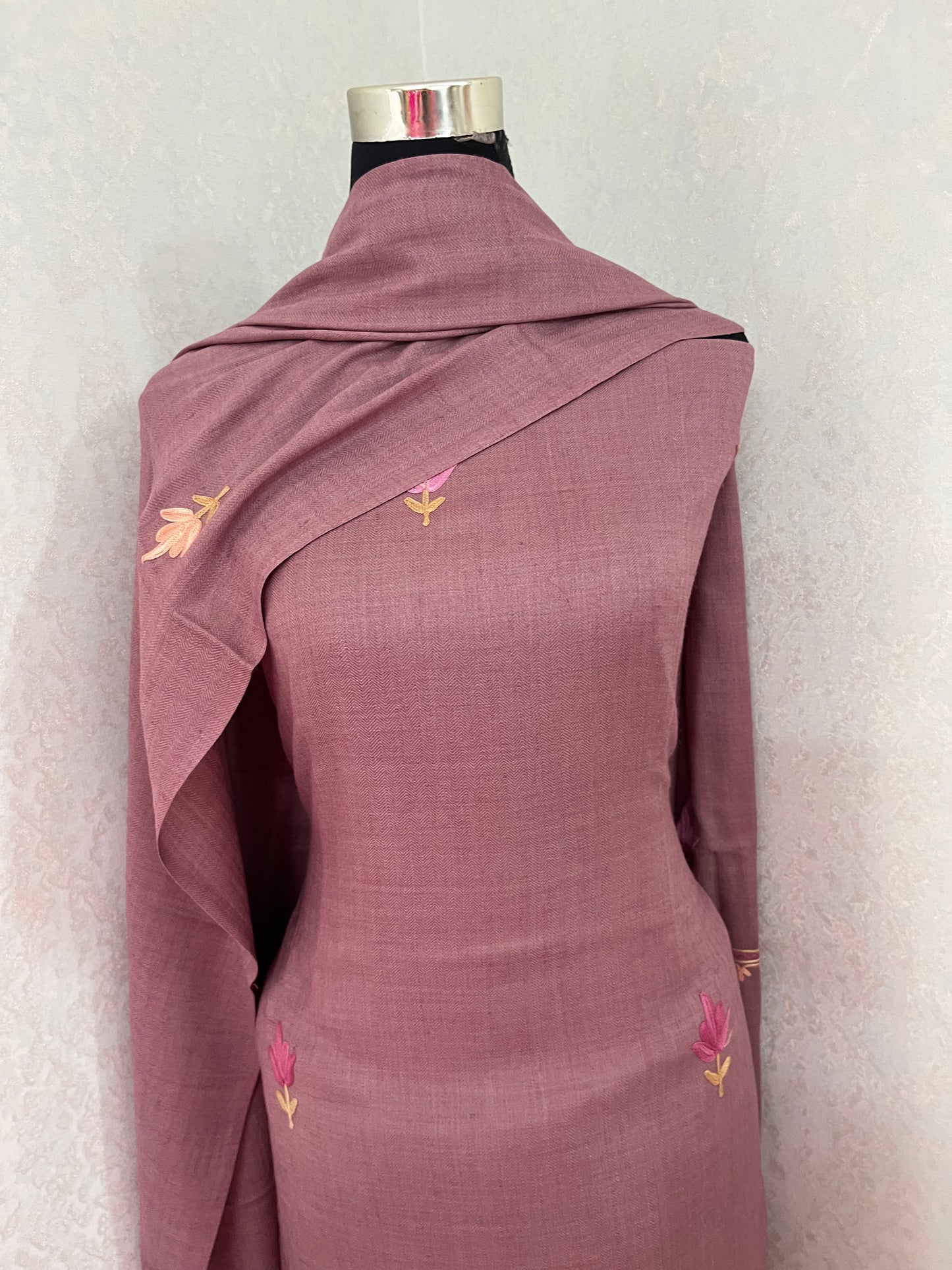 Onion Pink Fine Wool Kashmiri Suit