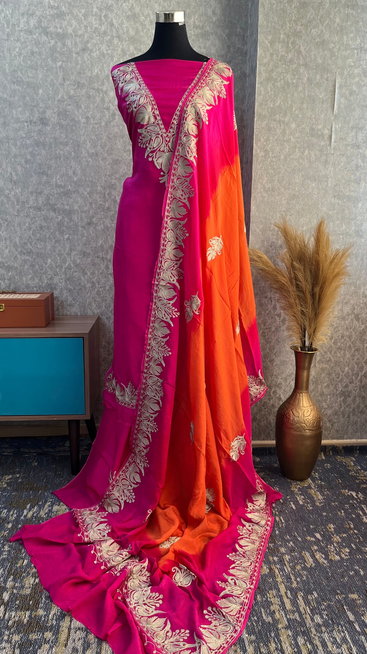 Hot pink Sanam Silk Kashmiri Suit