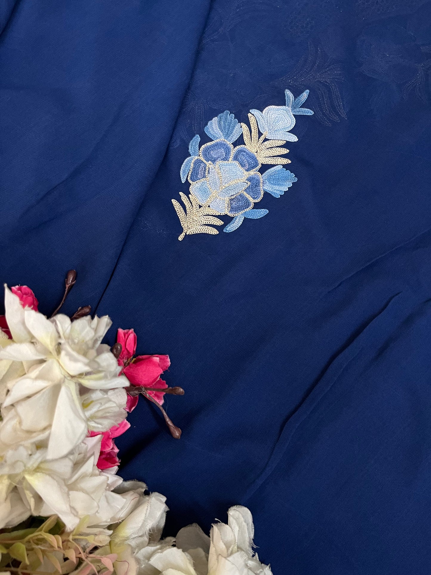 Blue Pure Georgette Double Shade Kashmiri Suit