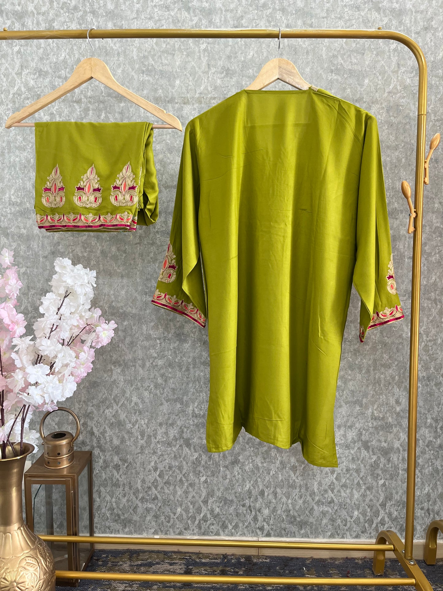 Heena Green Cotton Stitched Co-ord Set( 44)