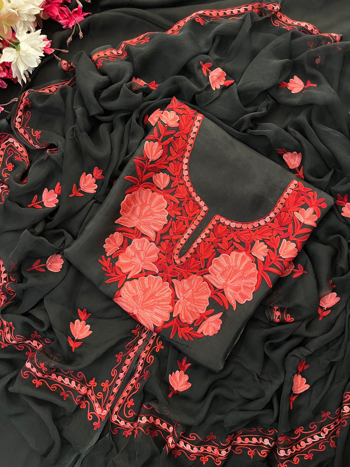 Black Opada Silk Kashmiri Suit