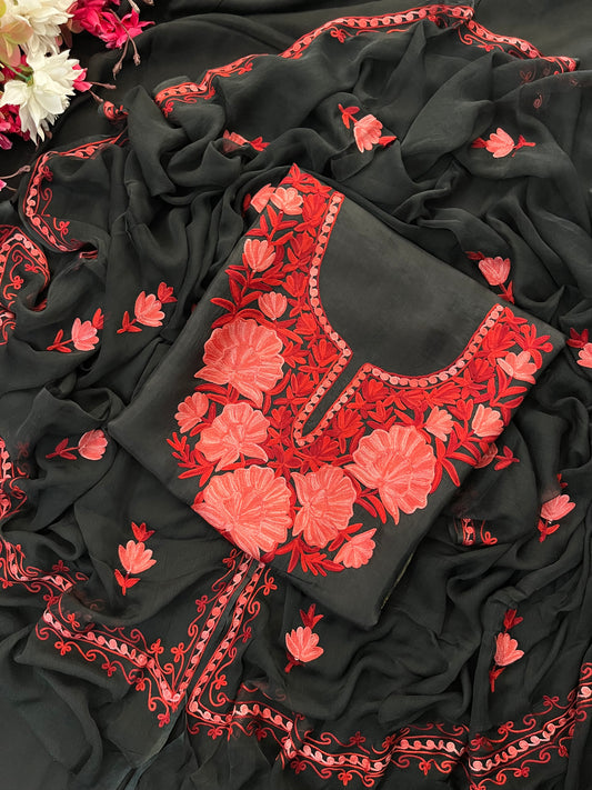 Black Opada Silk Kashmiri Suit