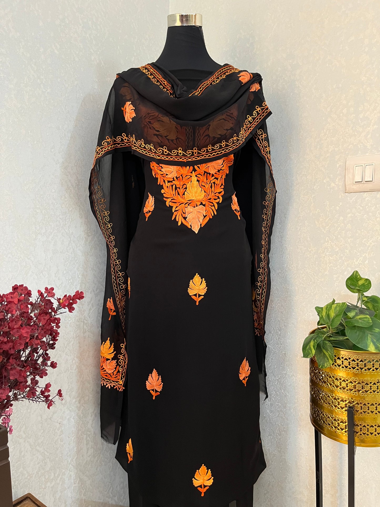 Georgette Black 3 Pc Aari Embroidered Suit Set