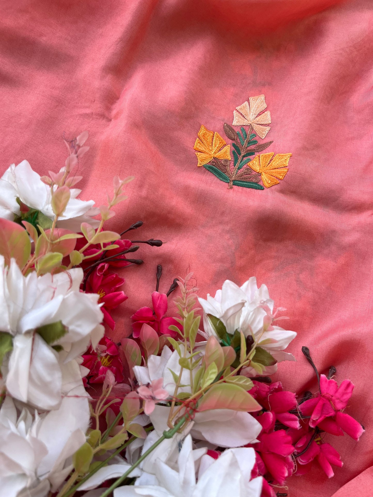 Peach Opada Silk Kashmiri Suit