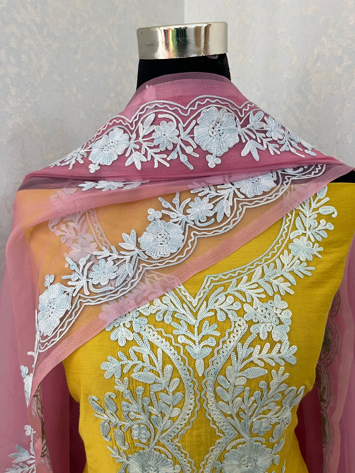 Golden Yellow Chanderi Silk Kashmiri Suit