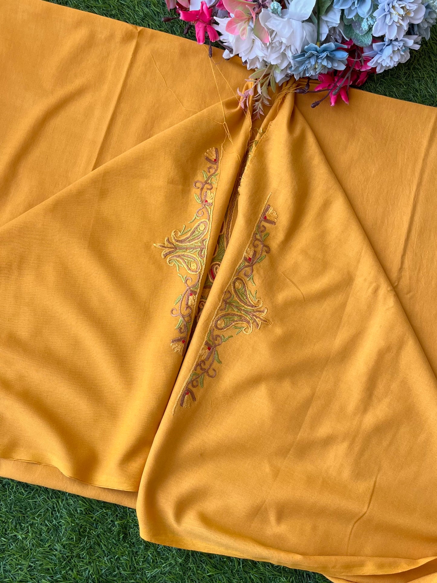 Mud Yellow Cotton Two Piece Suit (Hand Embroidered)