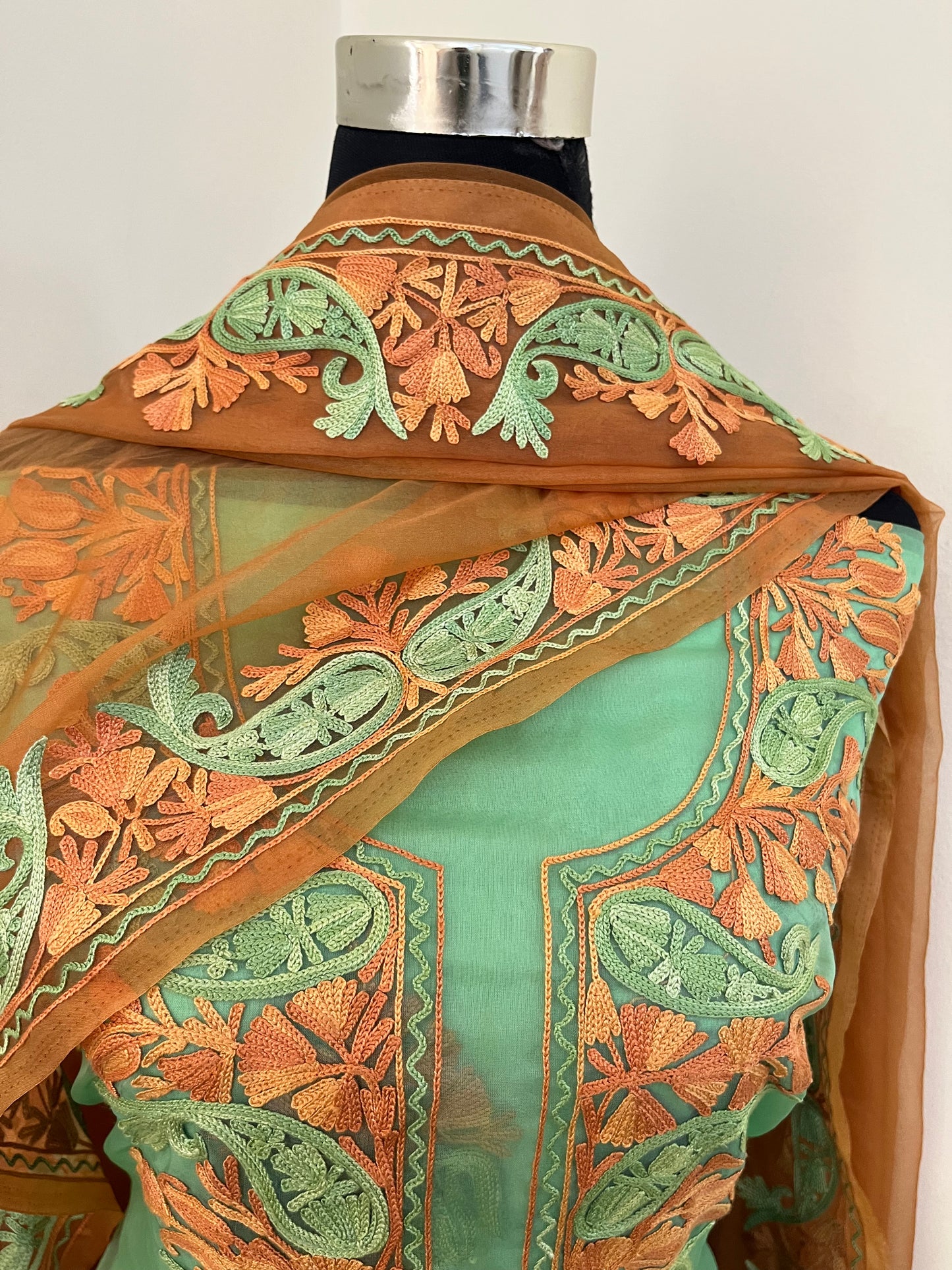 Soft Green Soft Tissue Kashmiri Suit