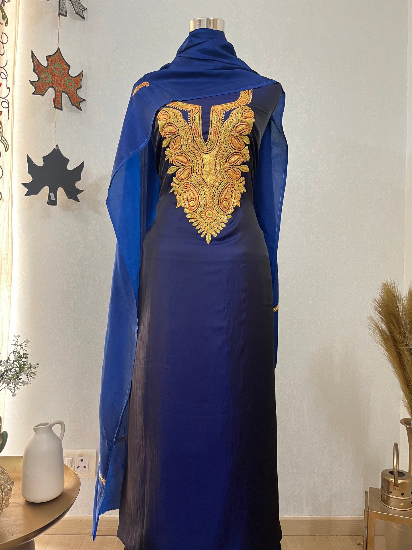 Royal Blue Silk Puff Tilla Embroidered Suit