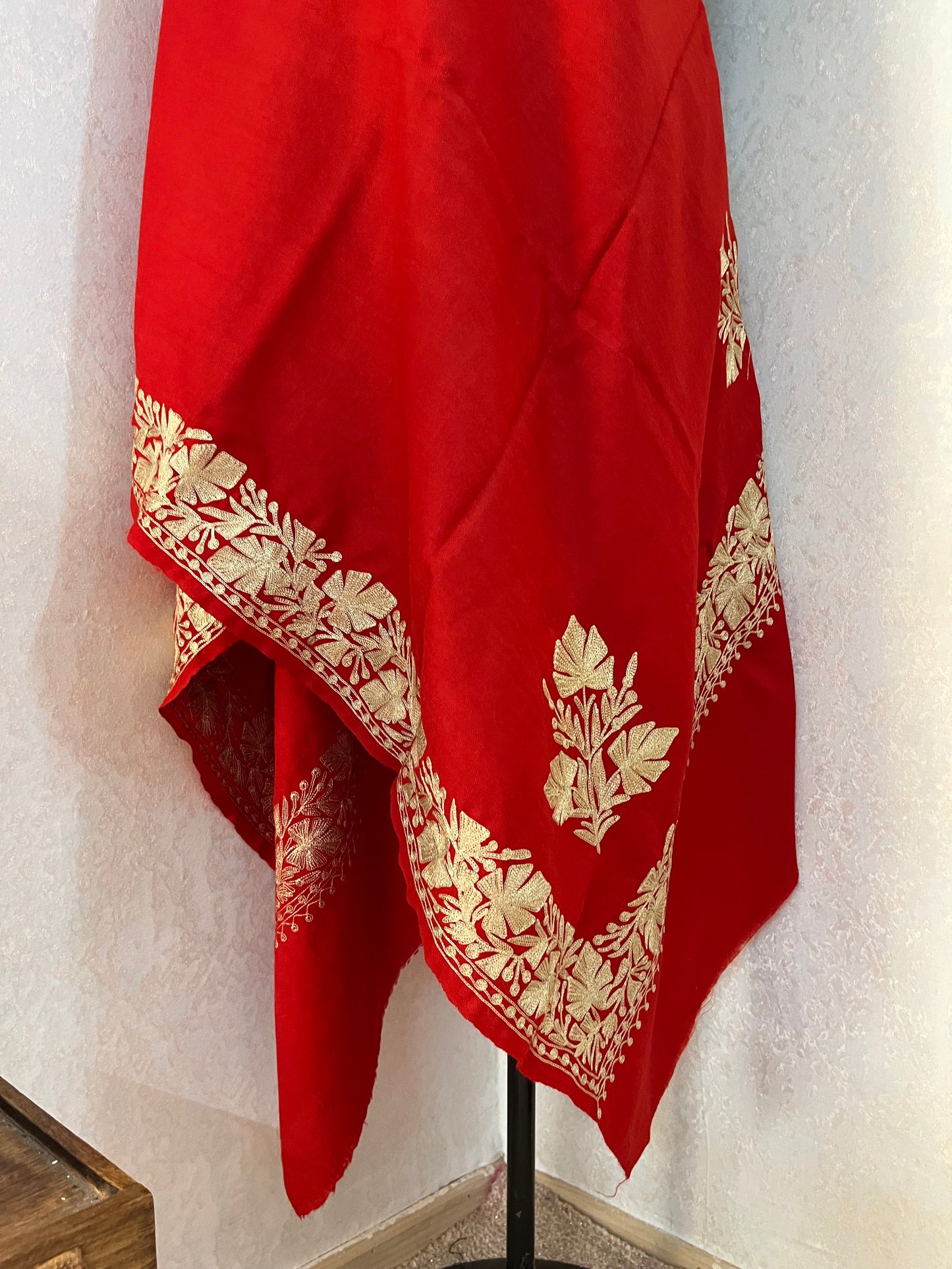 Red Semi Pashmina Tilla Embroidered stole