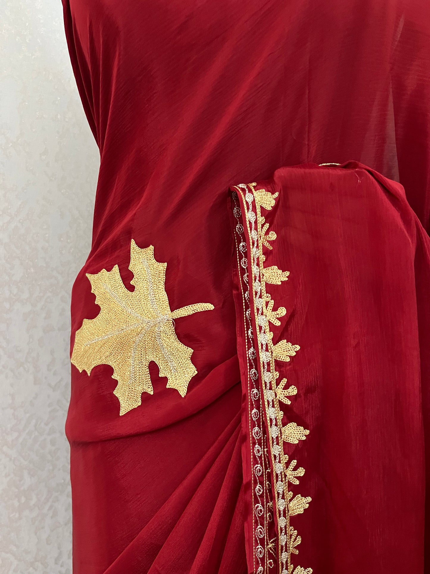 Maroon Pure Chinon Kashmiri Tilla Saree