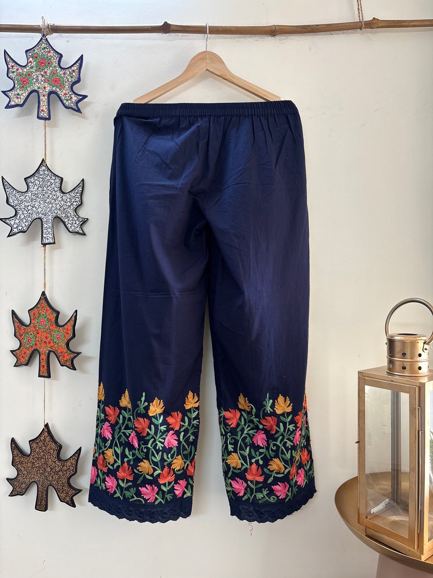 Women Navy Blue Hem Design Straight Aari Embroidered Palazzos ‘S’