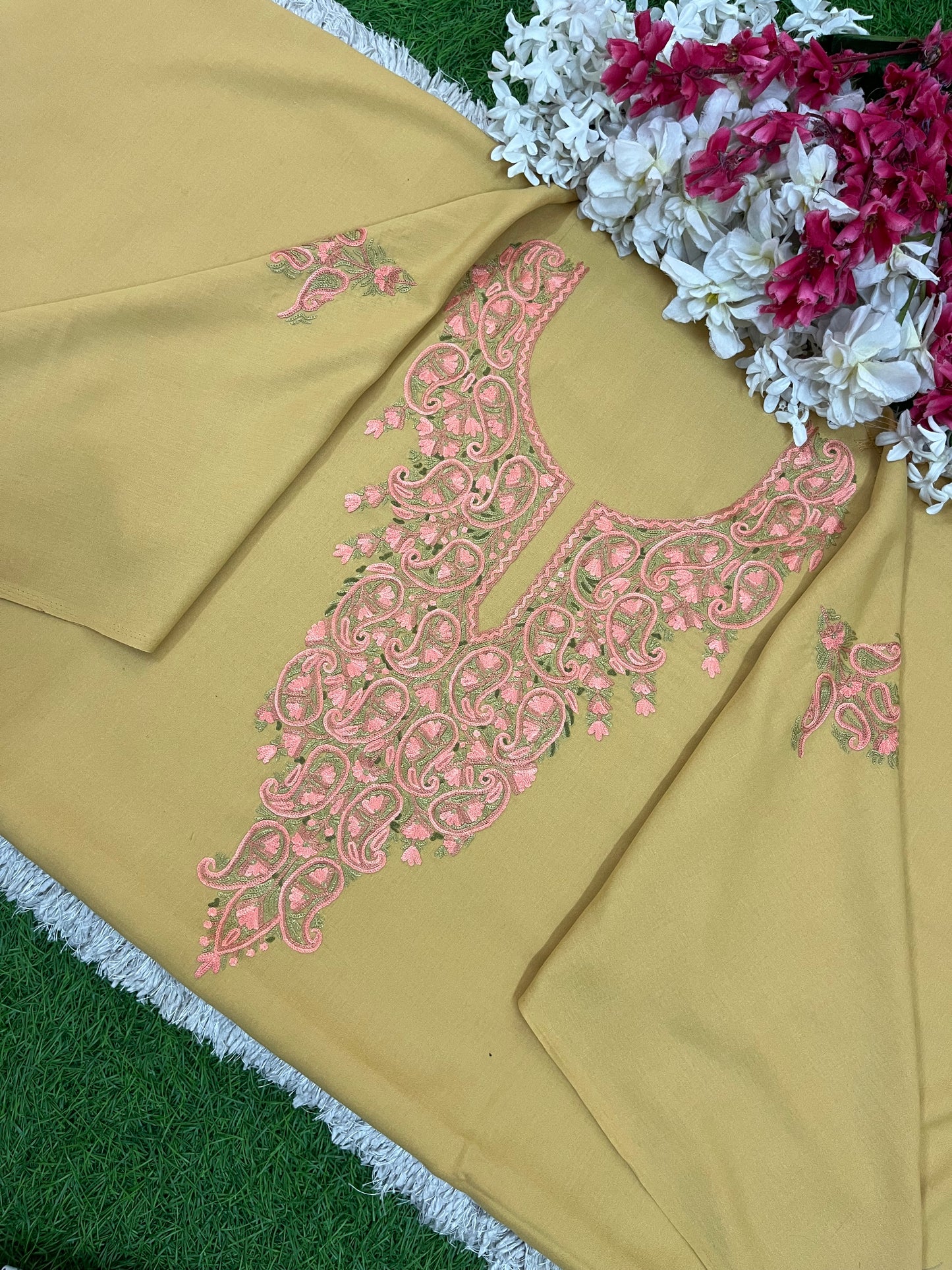 Beige Cotton Cord Set (Hand Embroidered)