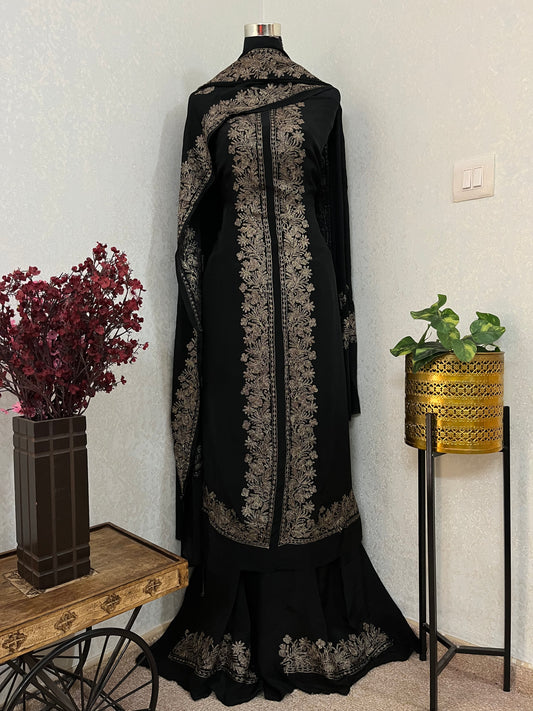 Black Kalaa’ Crape Jacket Style Kashmiri Suit