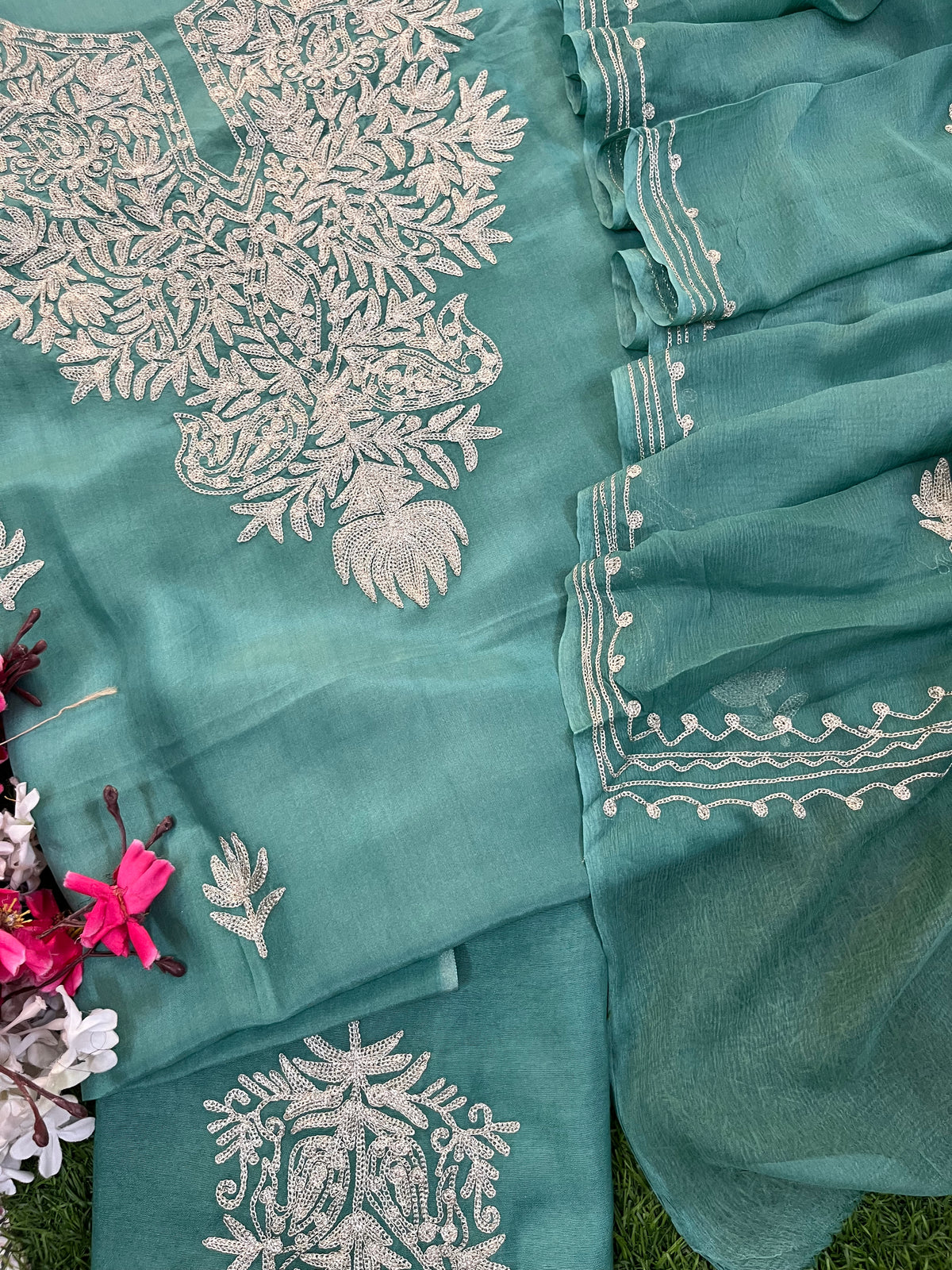 Green Silk Tilla Kashmiri Suit