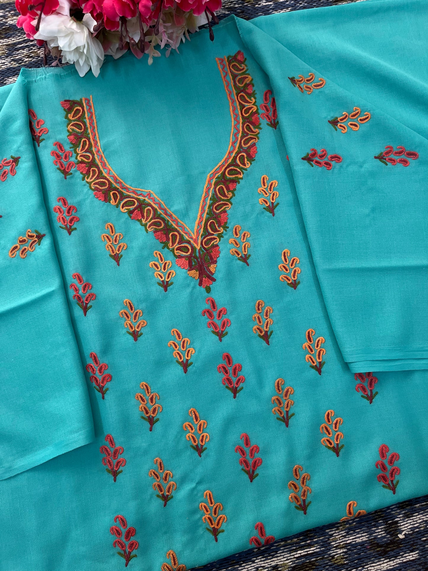 Cotton Pastel Green Two Piece Set (Hand Embroidered)