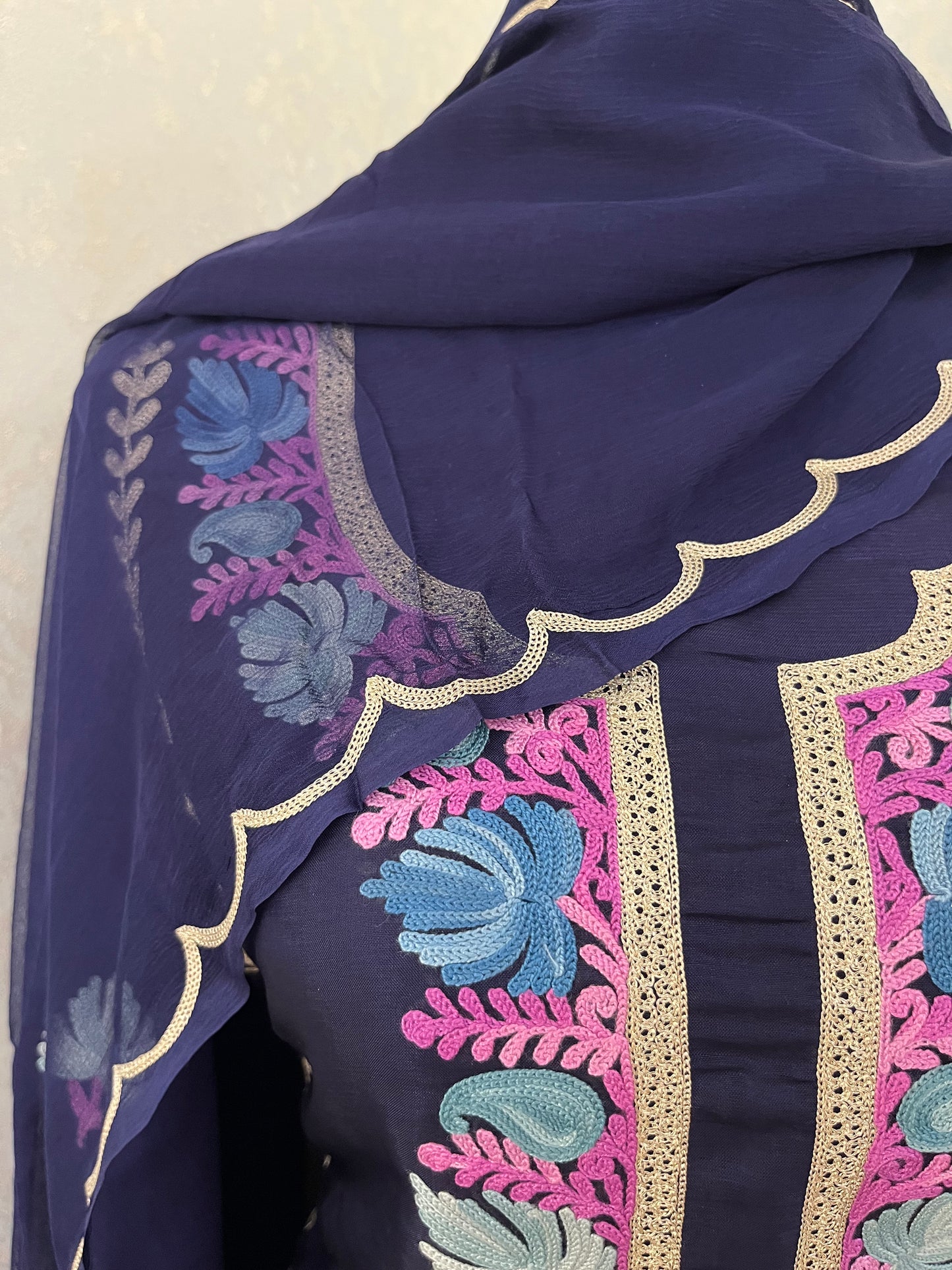 Sanam’ Navy Blue Silk Aari Embroidered Suit material