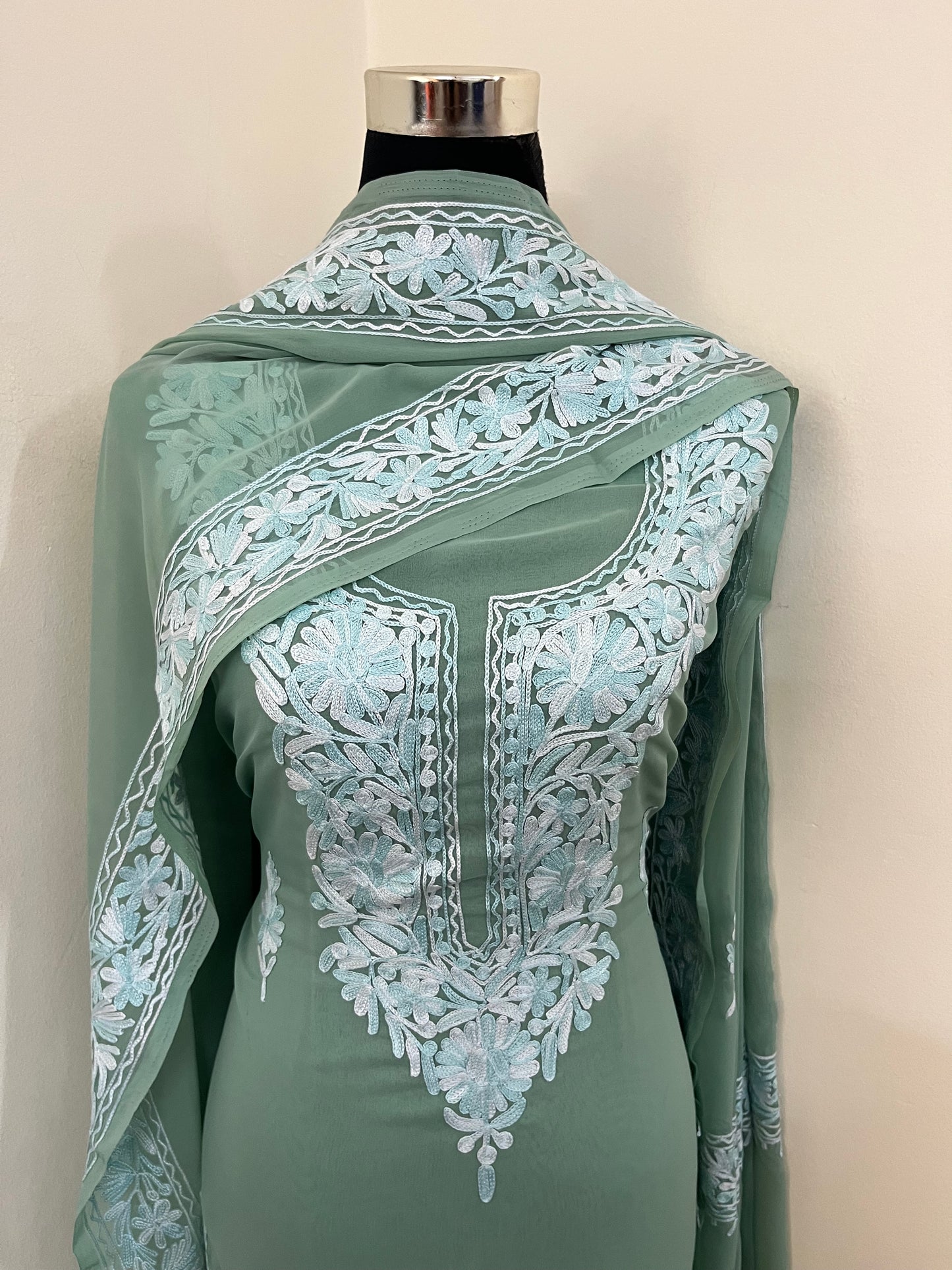Tea Green Georgette Kashmiri Suit