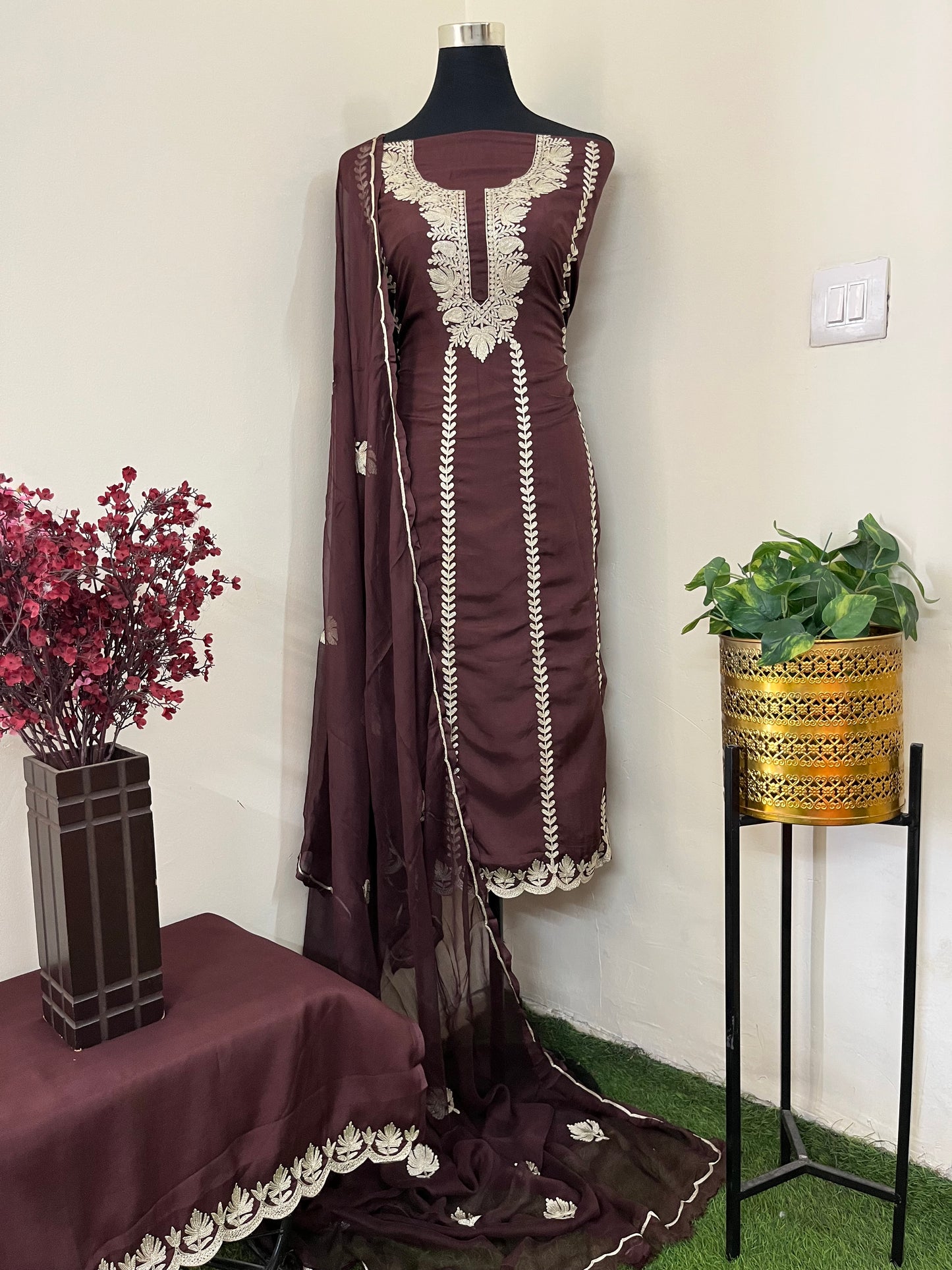 Sanam’ Orange Silk Tilla Embroidered Suit material
