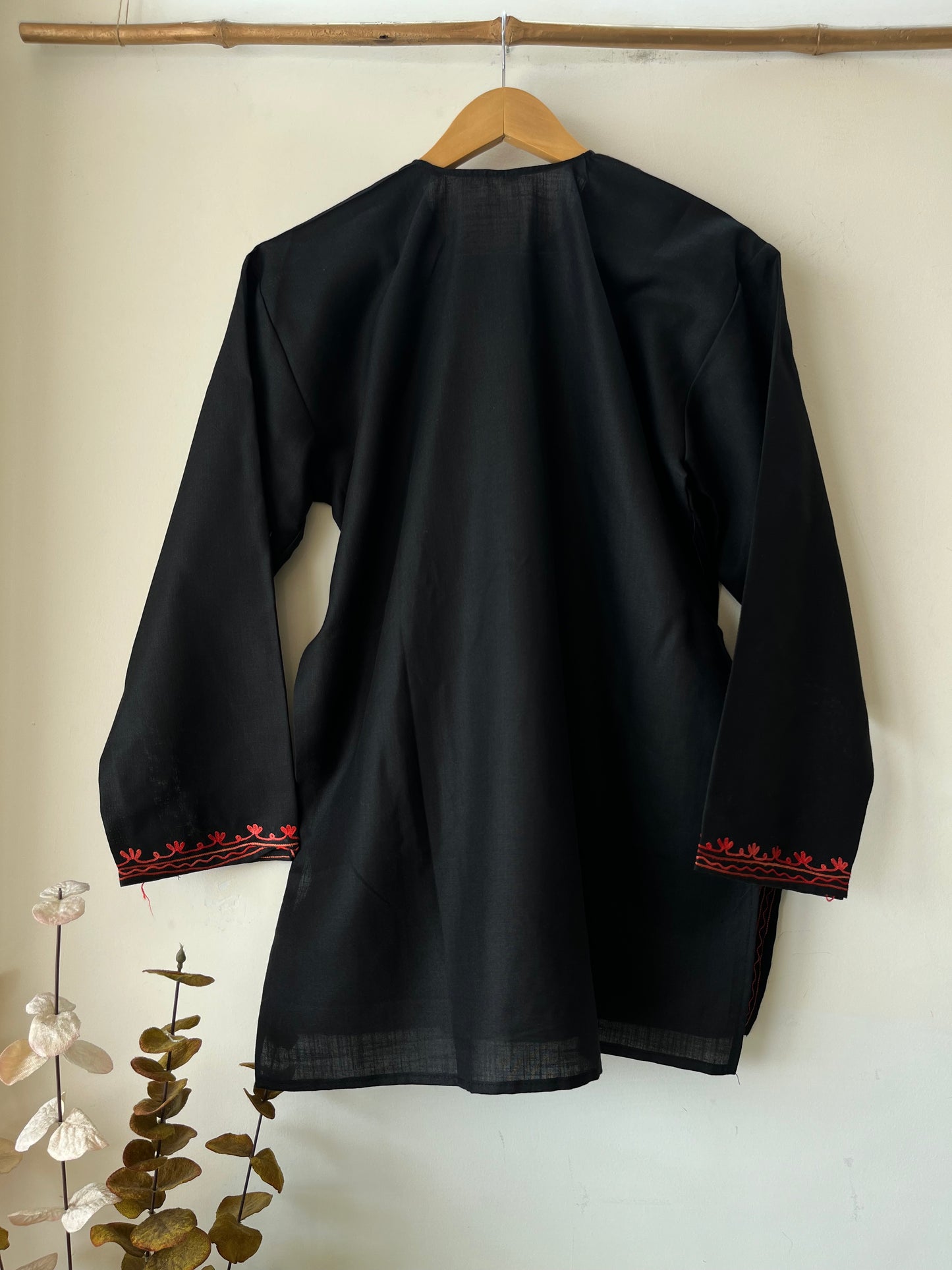 Black Cotton Aari Work Kurta