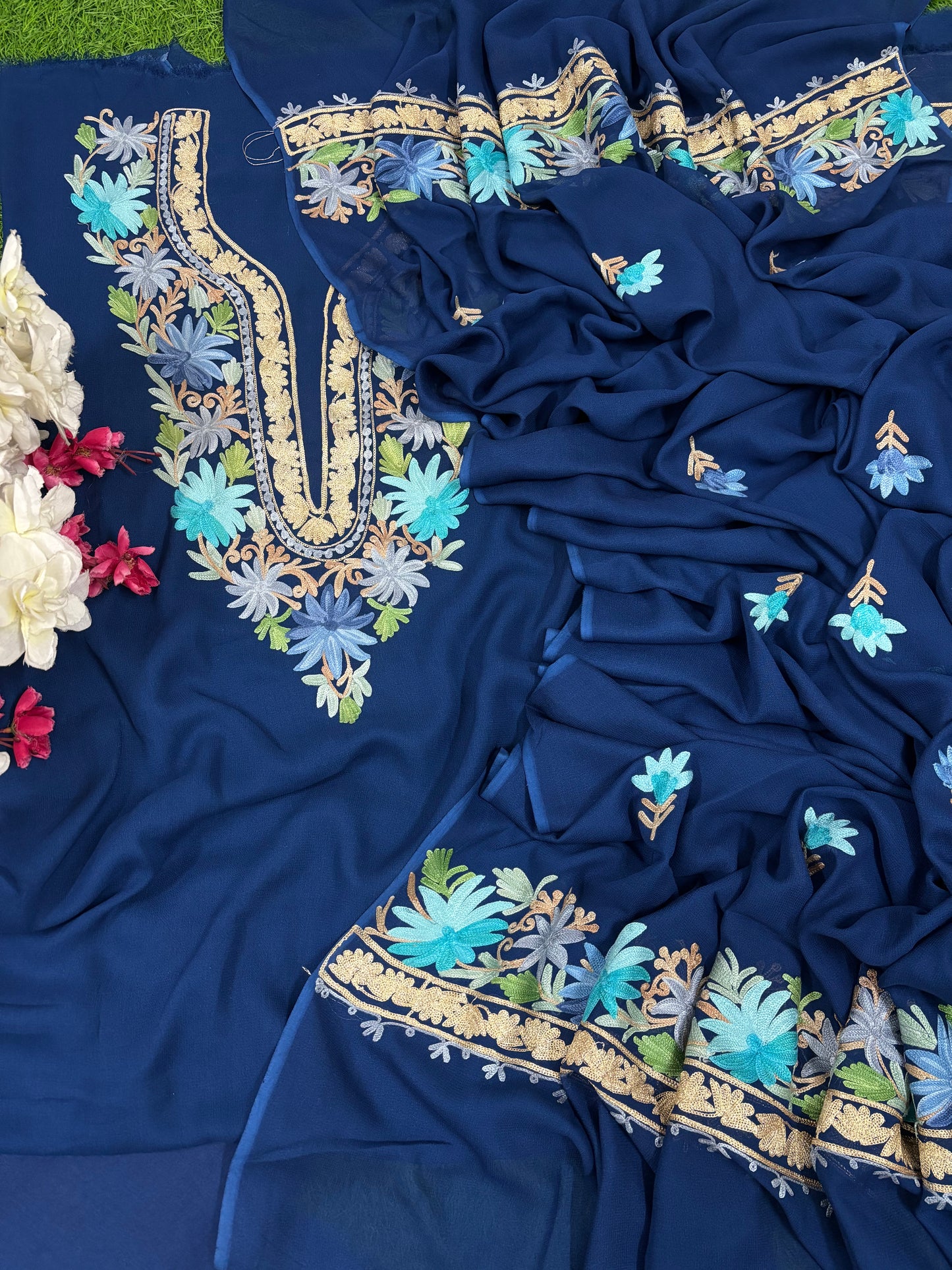 Electric Blue Pure Georgette Kashmiri Suit