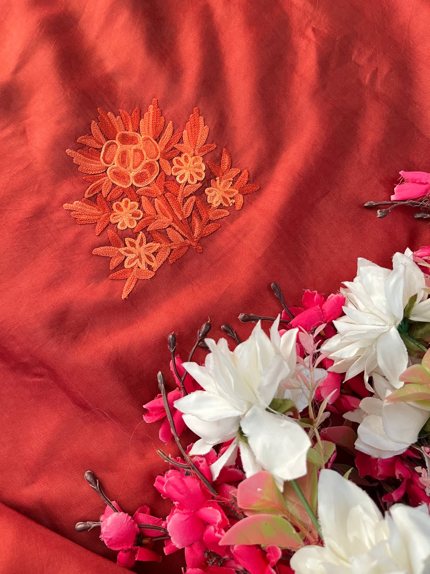 Orange Silk Kashmiri Suit