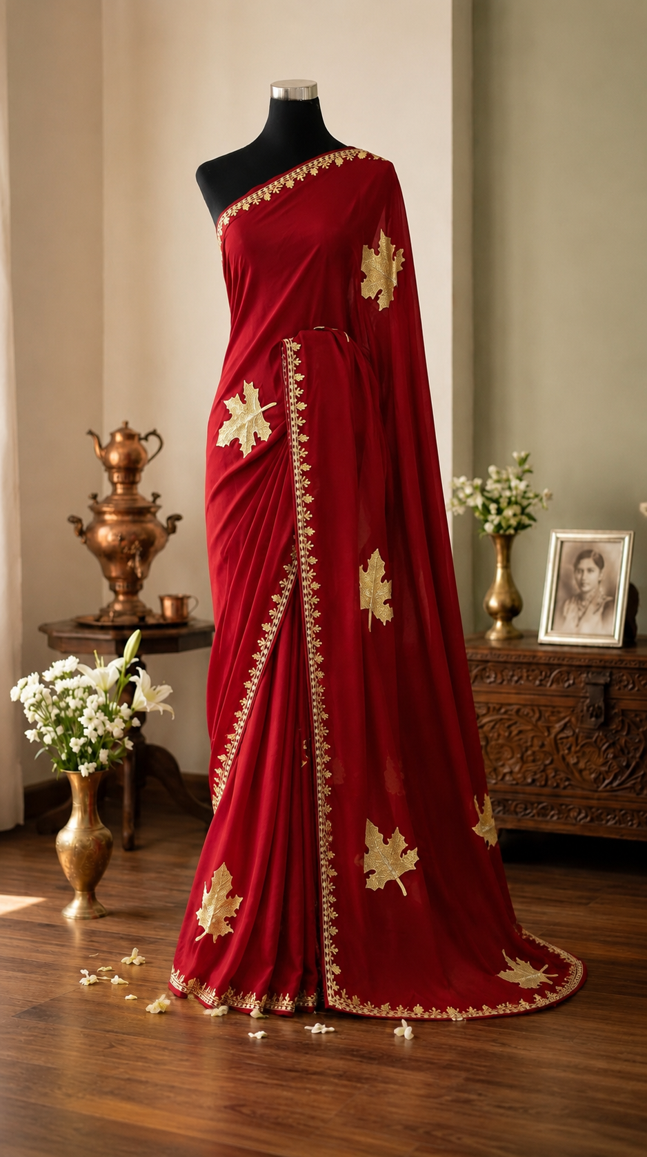 Maroon Pure Chinon Kashmiri Tilla Saree