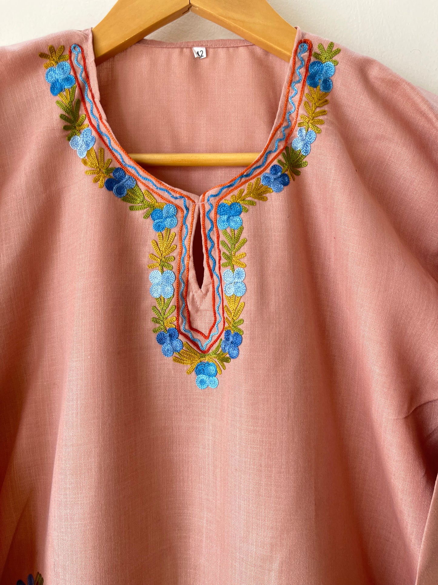 Soft Pink Cotton Aari Work Kurta