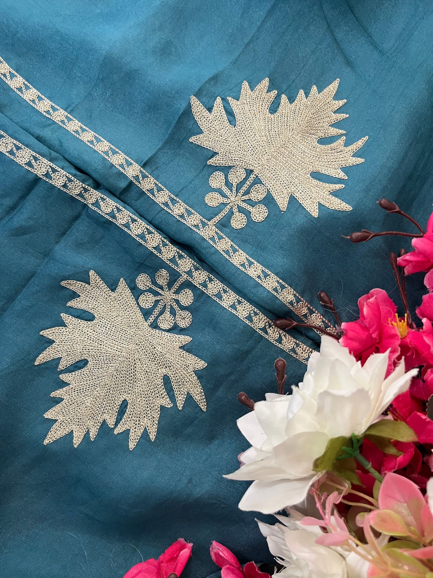 Teal Blue Sanam’ Tilla Kashmiri Silk Suit