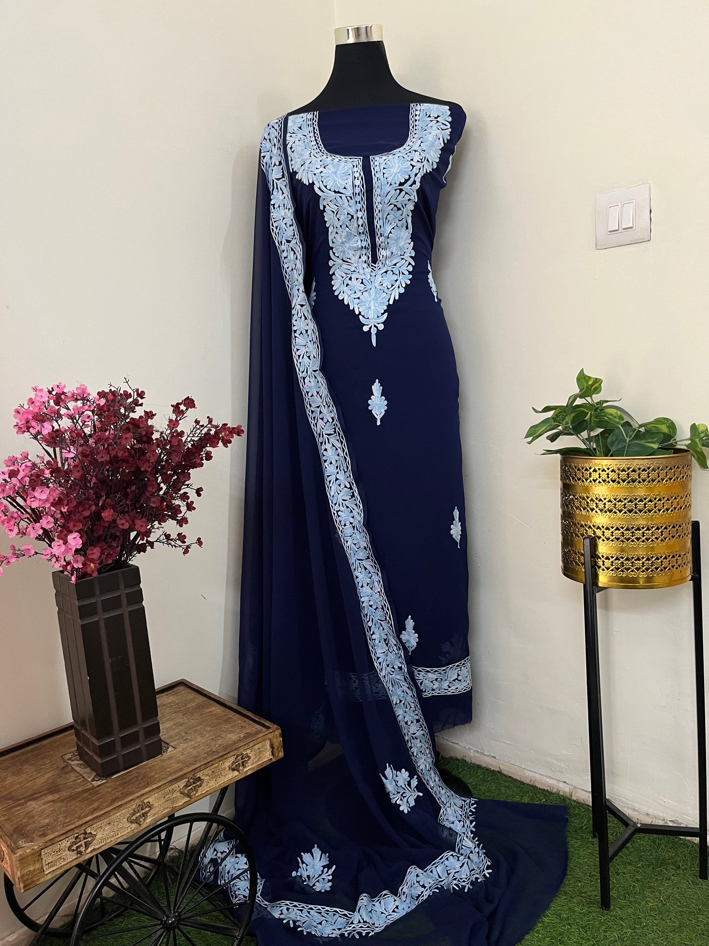 Navy blue Georgette Kashmiri Suit
