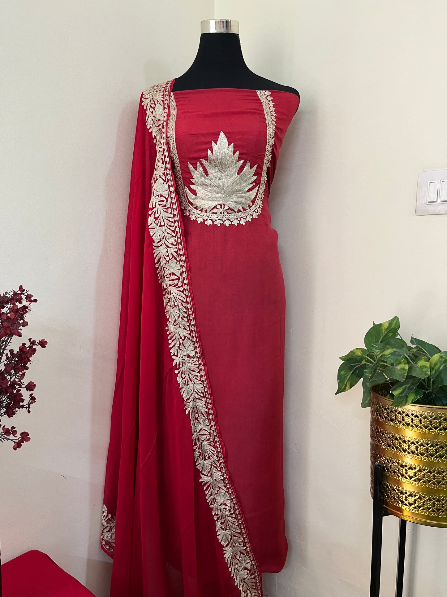 Sanam’  Maroon Tilla Embroidered Suit material