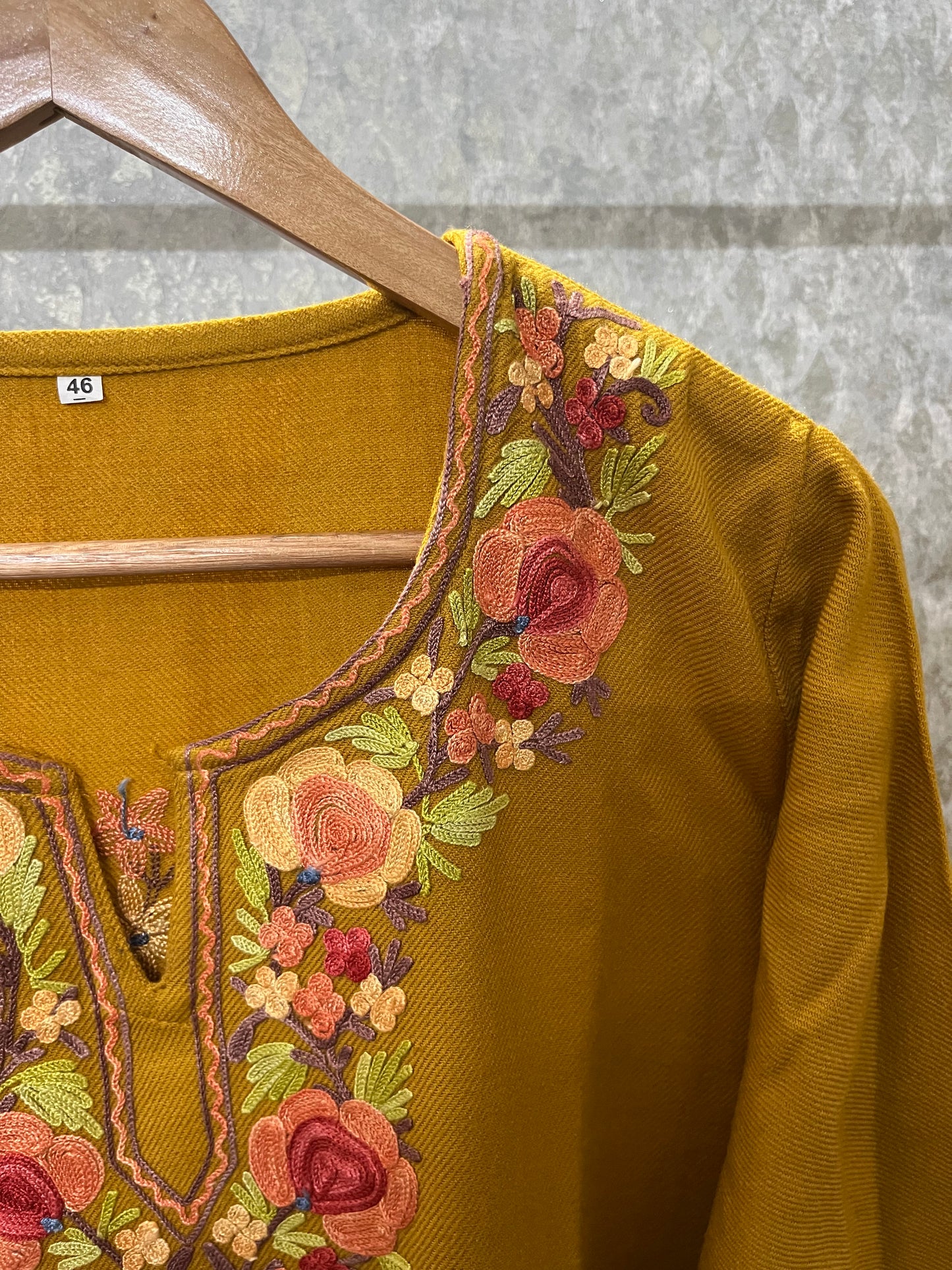 Mustard Woollen Kashmiri Co-Ord Set ( Size 42)