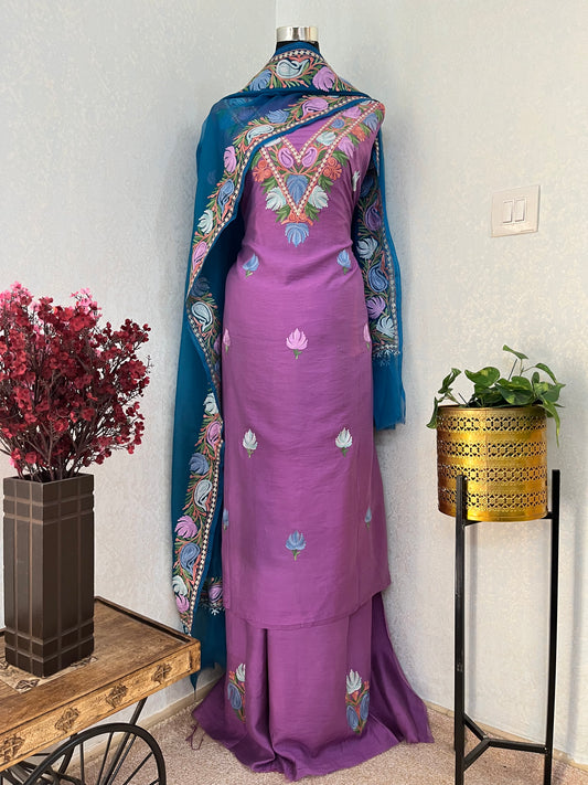 Lilac Chanderi Silk Kashmiri Suit