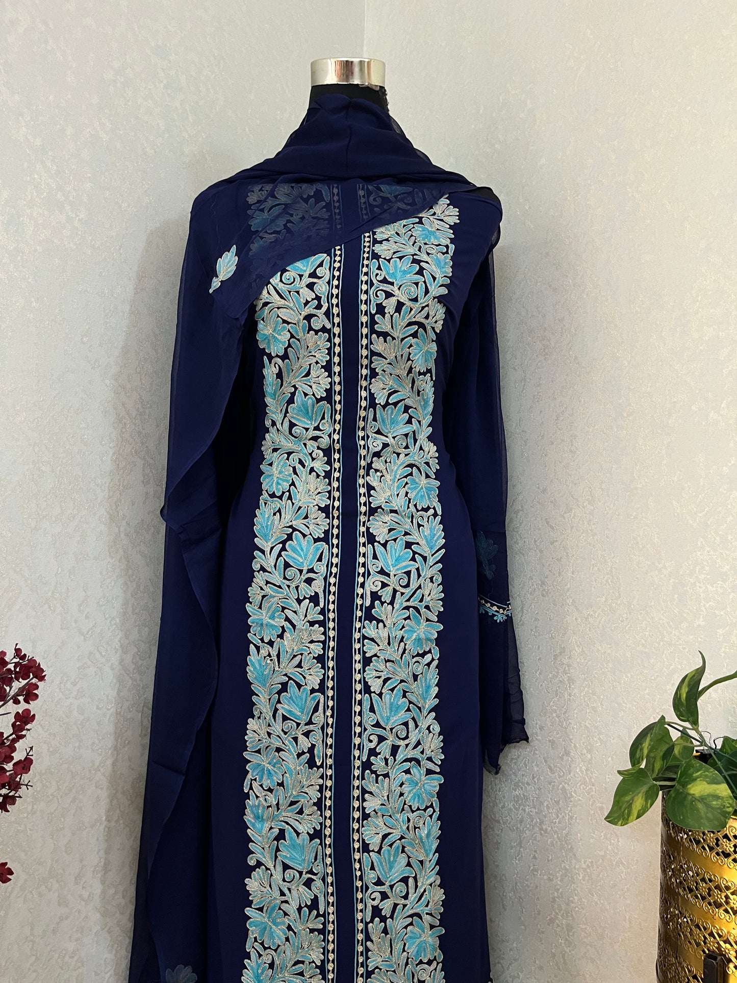 Blue Pure Georgette Achkan Kashmiri Suit